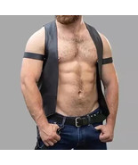 Men Real Leather Bartender Vest Cowhide Bar Waistcoat Open Front Vintage... - €85,38 EUR