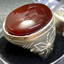 islamic 925 Sterling Silver Mens Ring Yemen natural red agate aqeeq akik خاتم - £118.76 GBP