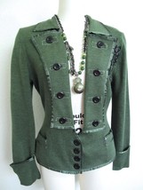 Soft Surroundings Embellished Sweater Jacket M Moss Green Black Beaded C... - $29.99