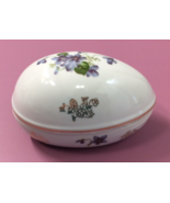 Vintage Lefton Egg Hand Painted Trinket Dish 2 Piece Japan Violets Gold ... - £11.20 GBP