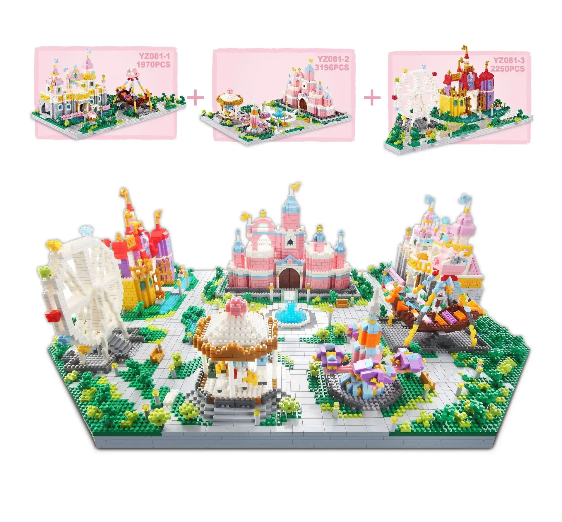 YZ081 Pink Paradise Three-in-one Diamond Particle Fantasy Castle Ferris Whe - £120.07 GBP+