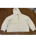 POL Sweater Womens L Ivory Shredded Oversized Chunky Chenille Cropped Ho... - $44.54