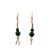 Vtg Sterling Silver Signed 925 Beaded Malachite stone Drop Dangle Hook E... - $37.62