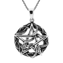 Unique Star Pentagram Entwined Snake Sterling Silver Unisex Pendant Necklace - £25.60 GBP