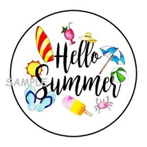 30 Hello Summer Envelope Seals Labels Stickers 1.5&quot; Round Beach Favors Gifts - £5.96 GBP