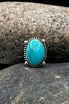 Navajo Handmade Sterling Silver Natural Blue Turquoise Ring 8 - £79.74 GBP