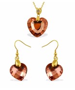 Heart Pendant and Earrings Set  Pink Austrian Crystal  Large stones - $302.61 MXN