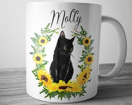 Personalized Cat Mug, Black Cat Coffee Mug, Cat Mom Gift, Custom Name Mug, Sunfl - £13.43 GBP