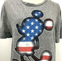 Disney Patriotic Mickey Mouse Size M Gray Graphic T Shirt American Flag Distress - £19.66 GBP