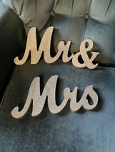 Mr and Mrs Sign Wedding Decorations Wood Letters Coated with Rose Gold Glitters - £17.92 GBP