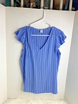 Old Navy Womens Sz M Blue Striped Cap Sleeve Top Blouse Shirt VNeck - £6.21 GBP