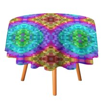 Colorful Grid Tablecloth Round Kitchen Dining for Table Cover Decor Home - £12.78 GBP+