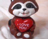 Vintage Russ Berrie Miniature 1 1/2&quot; Raccoon Figurine &quot;I Love You&quot; Heart - £9.14 GBP