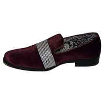 Men Formal shoes After midnight Velvet silver Crystal Slip on 6715 Burgundy new. image 3