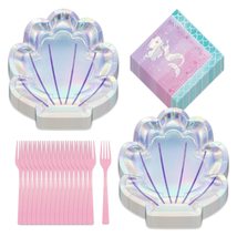 Mermaid Shine Party Supplies - Metallic Clam Shell Shaped Paper Dinner Plates, L - £17.69 GBP
