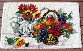 Vintage Shillcraft Basket Latch Hook Rug Completed 30&quot; x 50&quot; 100% WOOL 1... - $108.89