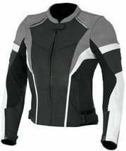 Men Grey &amp; Black Biker White Linings Speed Hump Real Leather Safety Pads Jacket - £131.54 GBP