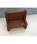 Small primitive wooden handmade stained wood display doll bench country ... - $19.75