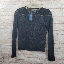 Hollister Womans Top XS Black Long Sleeve Mesh Floral Lace See Trough Sheer NWT - £11.12 GBP