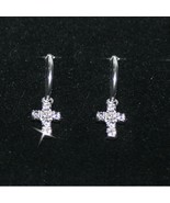 Diamond Alternatives Sm Hoop Cross Dangle Earrings 14k White Gold over 9... - $46.54