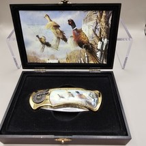 Pheasant Collection Gold Tone Finish Folding Knife with Wood Display Box - £11.37 GBP