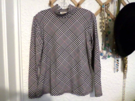 Talbots Houndstooth Plaid Mock Neck Knit Long Sleeve Top Sz M - £19.61 GBP