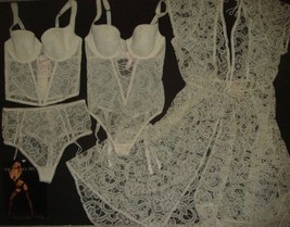 Victoria&#39;s Secret Bra Set+Garter Teddy+Gown Robe Embroider Coconut White Bridal - $219.99