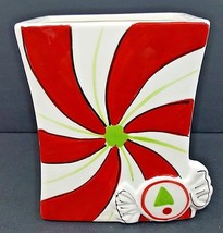 Peppermint Striped Candy Dish Vase Trinket Box W/Handle Set Of 2 Red &amp; W... - $21.49