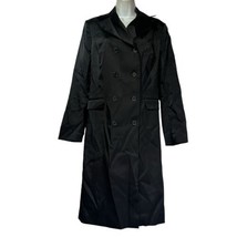 evelyn black nylon Long Button Front Collared trench coat Jacket Size 12 - £42.16 GBP