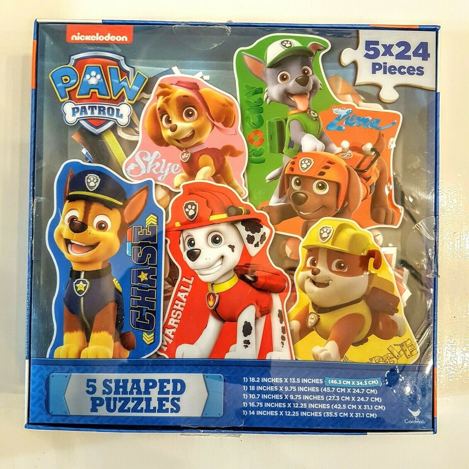 Primary image for PAW PATROL Jigsaw Puzzle Set 5 x 24 pc Cardinal 2016 Shaped Dogs Chase Skye Zuma