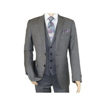 Men's Apollo King 3 piece Vested Business Suit Vested SL203 Gray Textured image 2