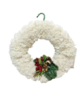 Vintage Handmade White Yarn Christmas Wreath Hanging Faux Greenery 16&quot; R... - £14.27 GBP