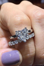 Solid 14K White Gold 3.25Ct Heart Shape Simulated Diamond Bridal Ring Set Size 8 - $287.23