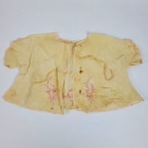 Antique Handmade Baby Girl Shirt Yellow w/ Pink Embroidery Collectible - £13.30 GBP