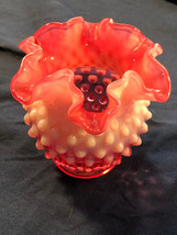 Fenton Cranberry Pink Opalescent 4.5 Inch Ruffled Vase Mint - $29.99