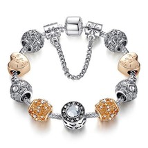 T fashion silver color charm bracelet bangle for women crystal flower heart clover bead thumb200