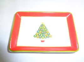 Charter Club CHRISTMAS TREE White Green Red Ceramic Tray NEW Macys Holid... - £30.50 GBP