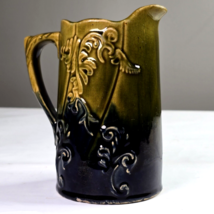 Antique Brantford Canada pottery pitcher Yellow Blue Medium 6.5in Tall D... - $55.00