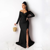 Elegant Slim Fit Party Long Dress Women Off  High Split Formal Wedding Maxi Dres - £95.87 GBP