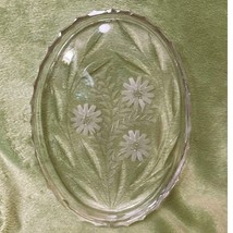 Vintage Scalloped Edged Crystal Oval Dish w/Etched Flowers (1960s)- VERY... - $26.73
