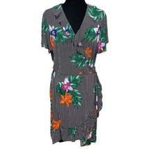 Who What Wear Paradise Stripe Tropical Hawaiian Floral Ruffle Wrap Dress... - £19.09 GBP