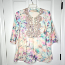 Soft Surroundings Pastel Tie Dye Bazille Tunic XL Beaded Embroidered MSR... - £34.90 GBP