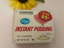 Vtg 1980’S Kroger Instant Pudding Strawberry Flavor Full Box Nos Dessert Prop - £33.73 GBP