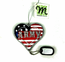 Midwest Cannon Falls Army Heart Ornament Flag &amp; Dogtag Armed Forces Resin NEW  - £5.20 GBP