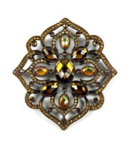 Vintage Joan Rivers Classic Collection Amber Crystals Regal Brooch Pin 4.5” Mint - £33.00 GBP