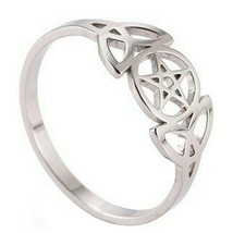 Triple Goddess Ring Silver Stainless Steel Star Crescent Moon Band Sizes 6-10 - £10.37 GBP