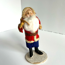 Vintage Santa Figurine Fluffy Beard Bag of Toys on Round Snowy Stand 6&quot; - £23.94 GBP