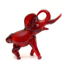 Vintage Art Glass Red Elephant Trump Up  Figurine 5&quot; height - $11.85