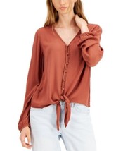 Hippie Rose Juniors Long-Sleeve Tie-Front Top, Size Small - £11.70 GBP
