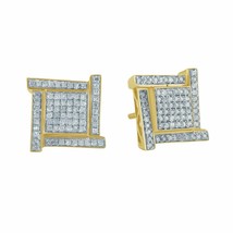 0.43 Ct Round Cut Diamond 10K Yellow Gold Plated Pave Set Stud Classic Earrings - £59.23 GBP